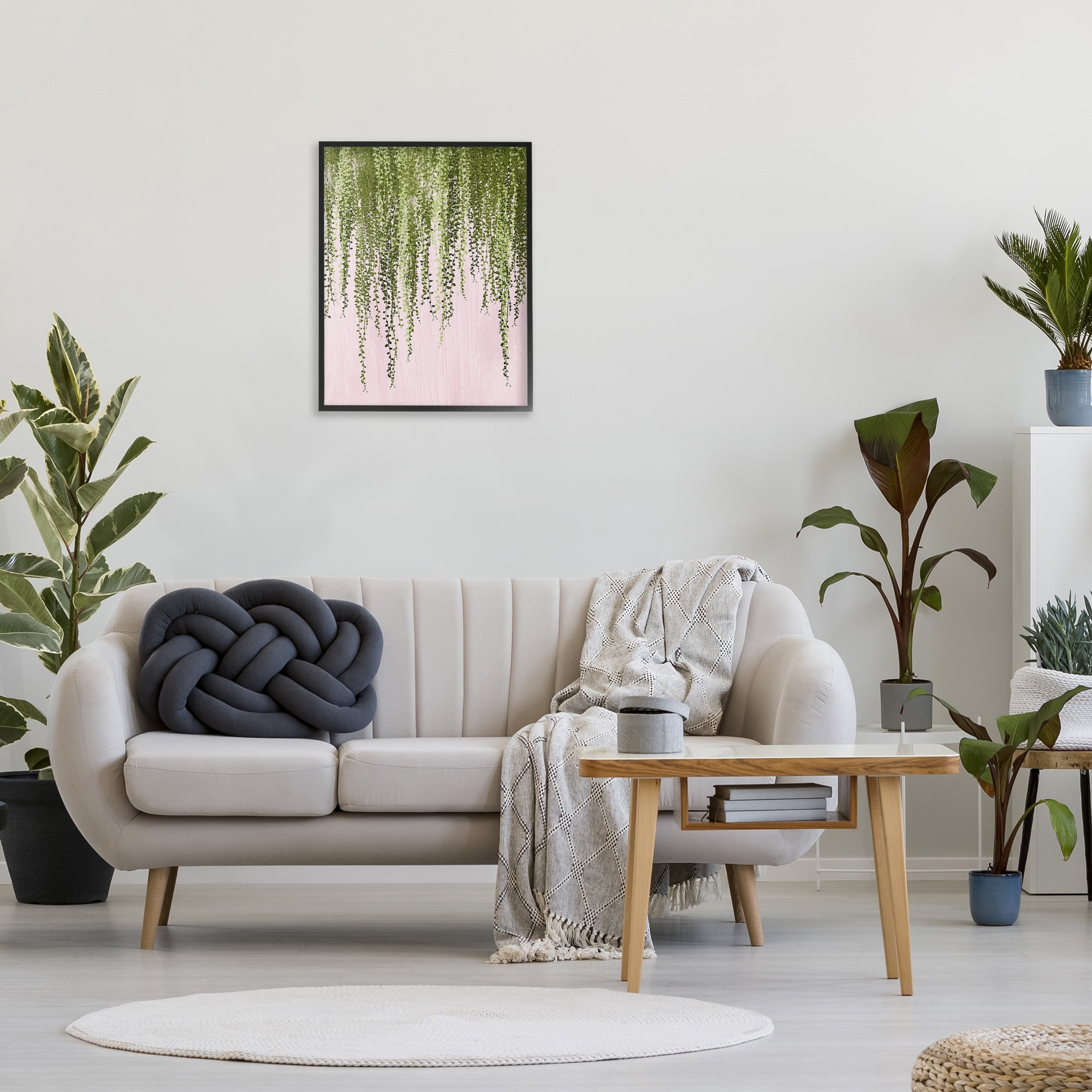 Stupell Industries Hanging Ivy on Pink Botanical & Floral Painting Black Framed Art Print Wall Art, 24 x 30