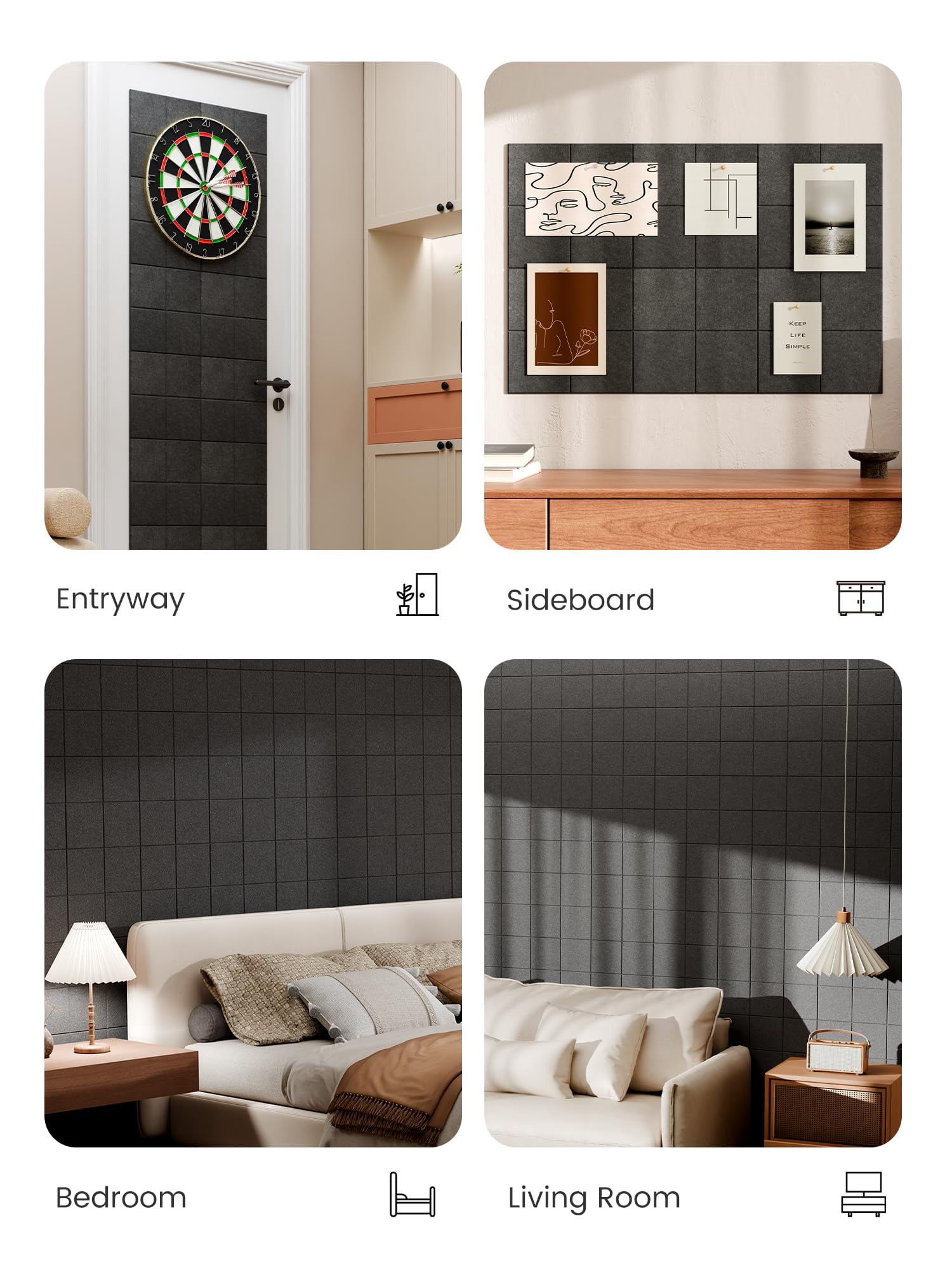Large Felt Bulletin Board  36" X 24" Cork Alternative 6-pack Wall Tiles With 4-compartment Design 30 Push Pins 40 Adhesive Tabs Ideal For Office & Home Decor Charcoal Gray