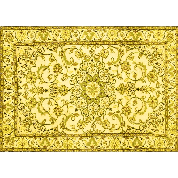 Ahgly Company Machine Washable Indoor Rectangle Persian Yellow Traditional Area Rugs, 5' x 7'