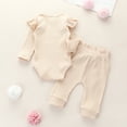 thumbnail image 4 of Qiylii Baby Ribbed Clothes Set Solid Color Ruffled Bodysuit+Bow Pants, 4 of 9