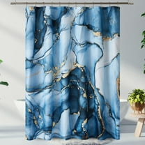 Blue Gold Marble Shower Curtain Set, Abstract Marbled Shower Curtains for Bathroom Décor with 12 Metal Hooks, Luxury Modern Waterproof Bath Accessories, 72 x 72