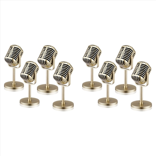 8 Piezas de Accesorios de MicróFono Retro, Modelo de MicróFono Vintage, MicróFono Antiguo, MicróFono de Juguete, DecoracióN de Mesa de Escenario, Dorado