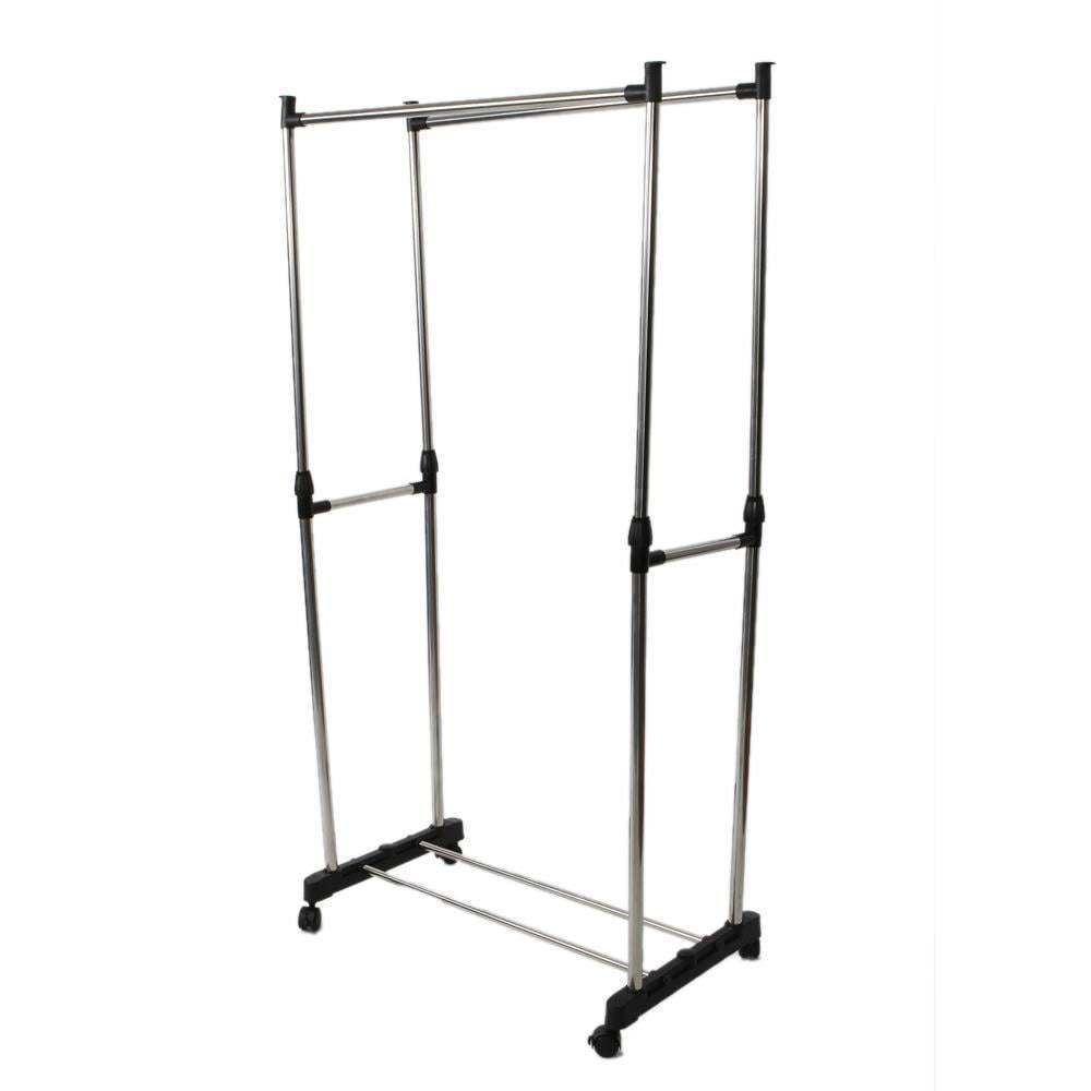 Rolling Clothes Rack Single/Double Rail Hanging Garment Bar Display