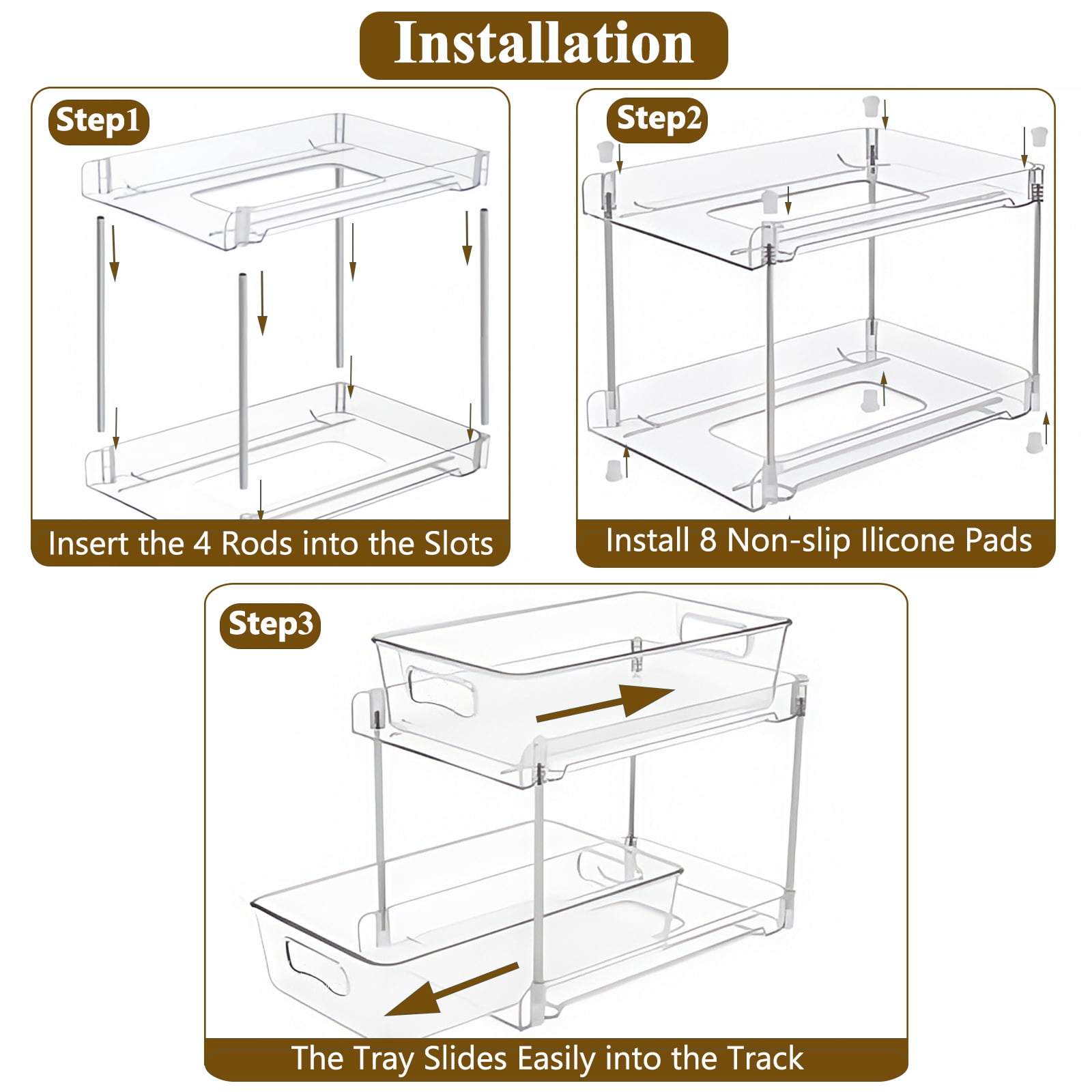 Kisportee 2 Pack Under Sink Organizer, 2 Tier Pull-Out Bathroom Organizers and Storage,  Kitchen Cabinet Organizer for Pantry, Kitchen