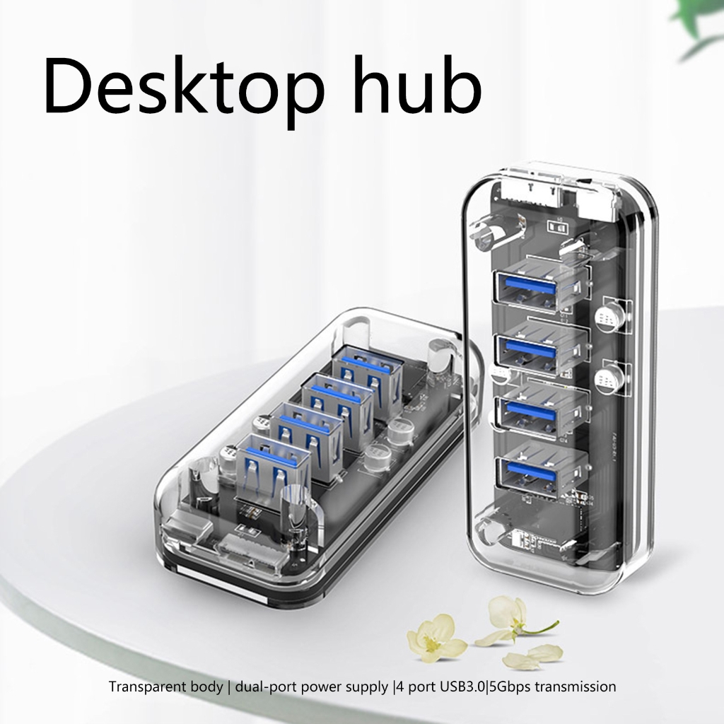 Zeiwohndc USB Hub 4-Port USB 3.0 Splitter VL817 Double Power Supply for Laptop and PC