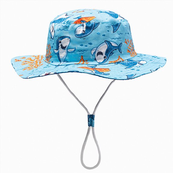 Nwiuh Toddler Sun Hat Kids Beach Bucket Hats Boys Girls | Cute Pattern Design, Lightweight & Breathable for Outdoor, Park, Travel, Summer, Adjustable Buckle, Chin Strap (Sky Blue, 6-10 Years)