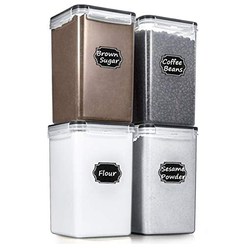 Contenants Hermétiques pour Aliments - Wildone Sans BPA Ensemble de 4 [6.5L/ 5.9QT] pour Sucre, Farine, Collation, Fournitures de Pâtisserie, avec 20 Étiquettes Tableau Noir et 1 Marqueur