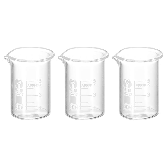 Unique Bargains 3Pack 5ml Low Form Glass Beaker, 3.3 Borosilicate Glass Graduated Measuring Cups with Spout