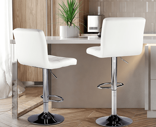 Sybels 2-Pack Adjustable Swivel Bar Stools, Armless PU Leather Counter Height Stools with Back，White