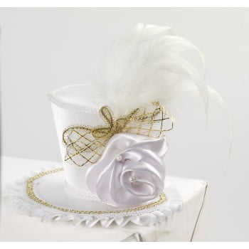 Women's Deluxe Ghost Bride White Gold Mini Top Hat With Flower