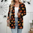 thumbnail image 4 of WTOBBY Women's Halloween Print Lightweight Open Front Cardigan Sweater Long Sleeve Casual Loose Thin Knit With Pockets Fall Batwing Cover Up Outerwear,Earthy Yellow M, 4 of 6