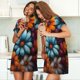 thumbnail image 4 of Balery Colorful Blooming Flowers Camisón de manga corta con cuello redondo para mujer, cómodo y elegante., 4 of 6
