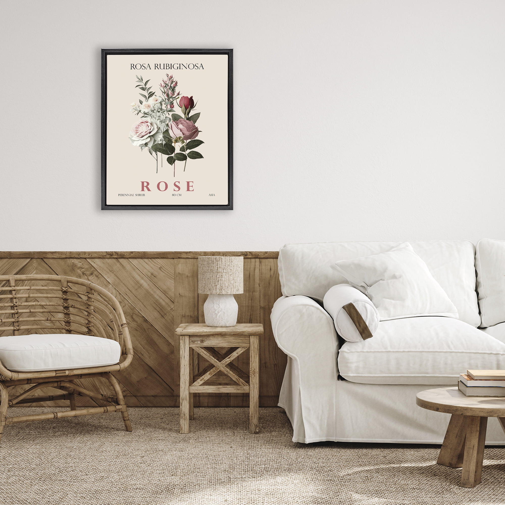 Stupell Industries Natural Rose Bundle Black Framed Floater Canvas Wall Art, design by Christopher Giampietro