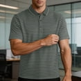 thumbnail image 5 of TKKCS Mens Horizontal Striped Polo Shirt- Classic Fit Breathable Short Sleeve Moisture Wicking Collared Casual Knit Golf Shirts Green Size XL, 5 of 7