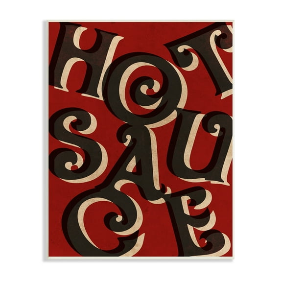 Stupell Industries Hot Sauce Curled Letters Whimsical Typography Sign Graphic Art Unframed Art Print Wall Art, Design by Daphne Polselli