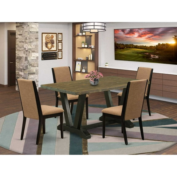 East West Furniture V676LA147-5 5-Piece Beautiful Dinette Set a Superb Distressed Jacobean Rectangular Dining Table Top and 4 Excellent Linen Fabric Padded Chairs with Stylish Chair Back, Wire...