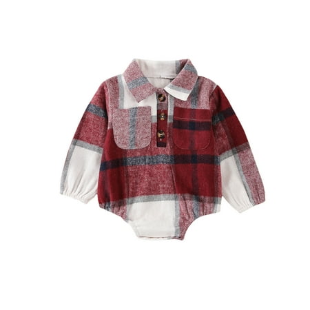 

Huakaishijie Newborn Baby Boys Gentleman Jumpsuit Casual Long Sleeve Plaid Shirt Romper with Pockets for Infants