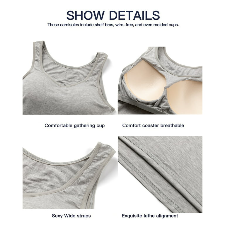COMFREE Tank Tops for Women Basic Camisole with Built in Bra Casual Wide  Strap Undershirts Layer Top