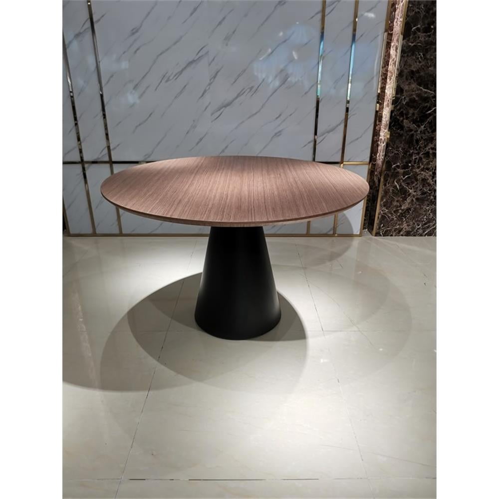 Walnut Wood Top 48" Round Dining Table w/Black Powder Coating Pedestal Base