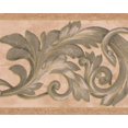 thumbnail image 1 of Vert Foncé Vigne Beige Damassé Papier Peint Frontière Retro Design, Rouleau 15' x 7'', 1 of 3