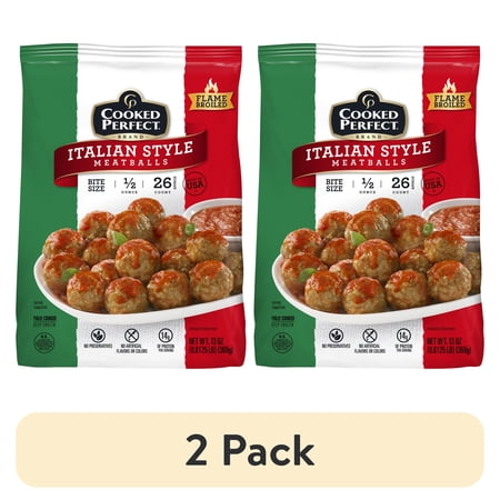 (2 pack) Cooked Perfect Frozen Italian Style Meatballs Fully Cooked 80% Lean/20% Fat 26 oz Frozen Plastic Bag