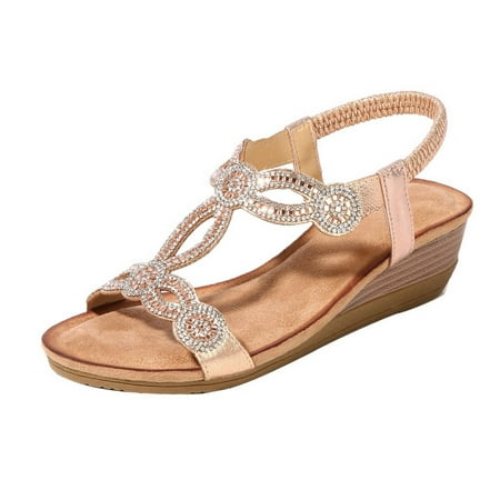

YUHAOTIN Female Sandals Women Dressy Summer Flat Wide Feet New Retro Ethnic Storm Ximiapo Heel Diamond Sandals Black Sandals Women Dressy Wedge Thong Sandals for Women