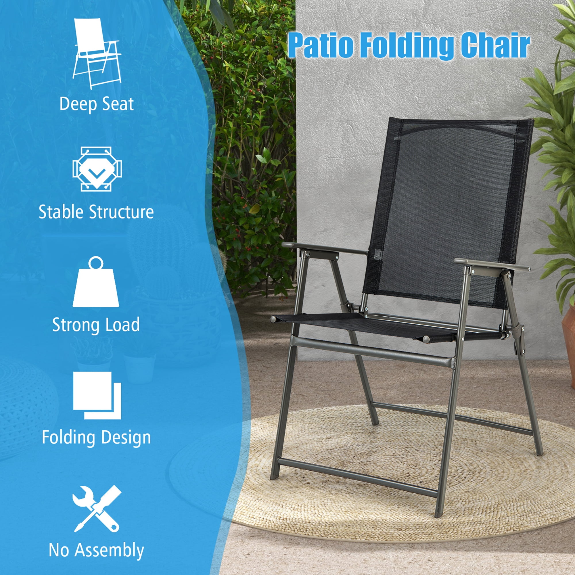Gymax 4PCS Patio Portable Metal Folding Chairs Dining Chair Set Poolside Garden