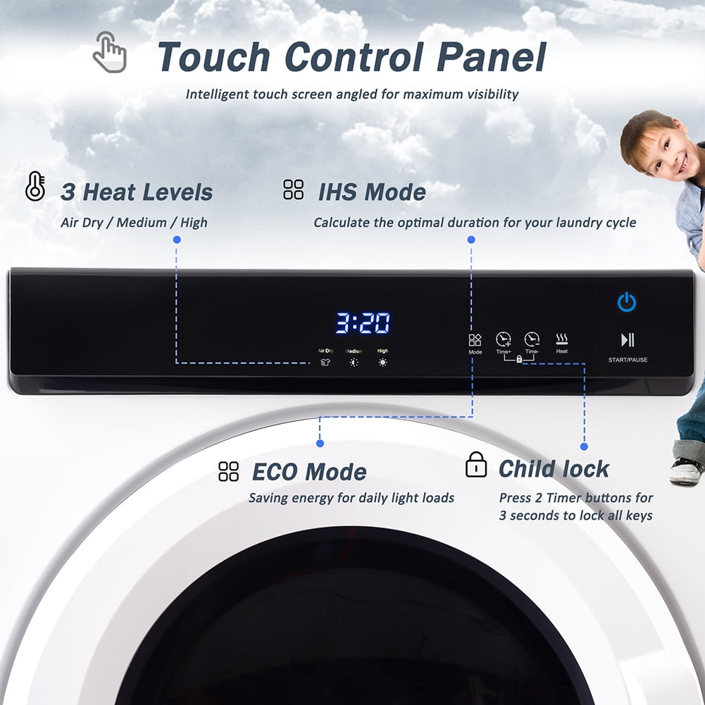 Private Jungle Electric Portable Clothes Dryer, Front Load Laundry Dryer with Touch Screen Panel and Stainless Steel Tub for Apartments, Dormitory