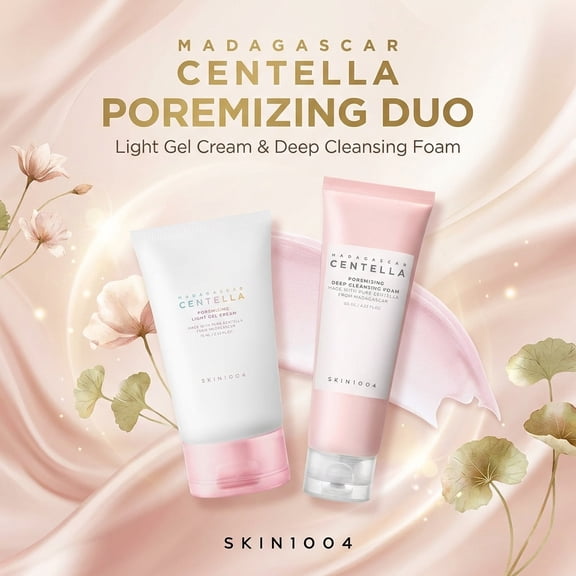 SKIN1004 Madagascar Centella Pore Care Set – Deep Cleansing Foam (125ml) & Poremizing Light Gel Cream (75ml) | Korean Skincare Duo for Smooth, Refreshed-Looking Skin