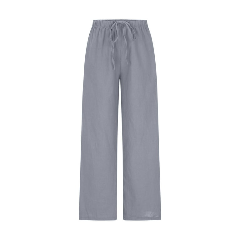 Dreamyth-Summer Womens Cotton Linen Pants Casual Plus Size Elastic