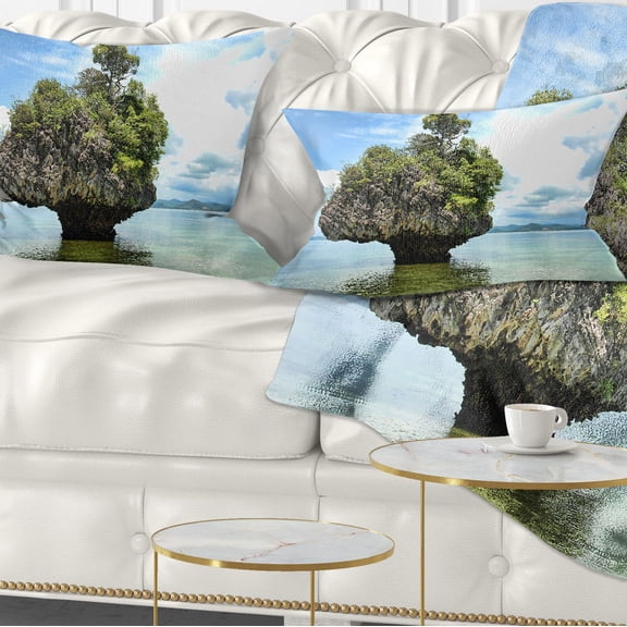 Designart Tree Island in Summer - Landscape Photography Throw Pillow - 12x20