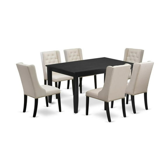 East West Furniture Dudley 7-piece Wood Dining Set in Black/Cream