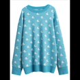 thumbnail image 2 of Suéter de Larga para Mujer, Suéteres Cortos de Gran Tamaño de Otoño, Tops de Punto con Cuello Redondo y Estampado de Velero Informal Lago Azul L, 2 of 7