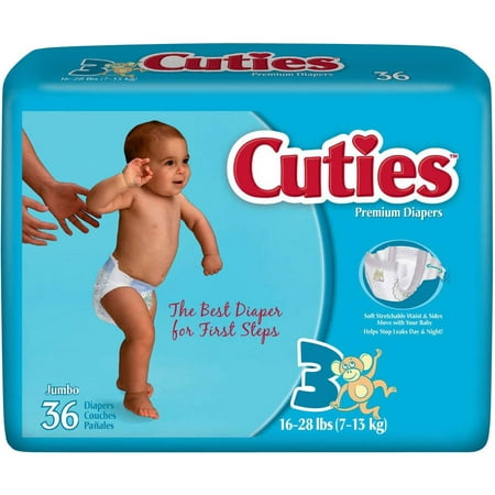 Cuties Jumbo Premium Diapers, Size 3, 36 count