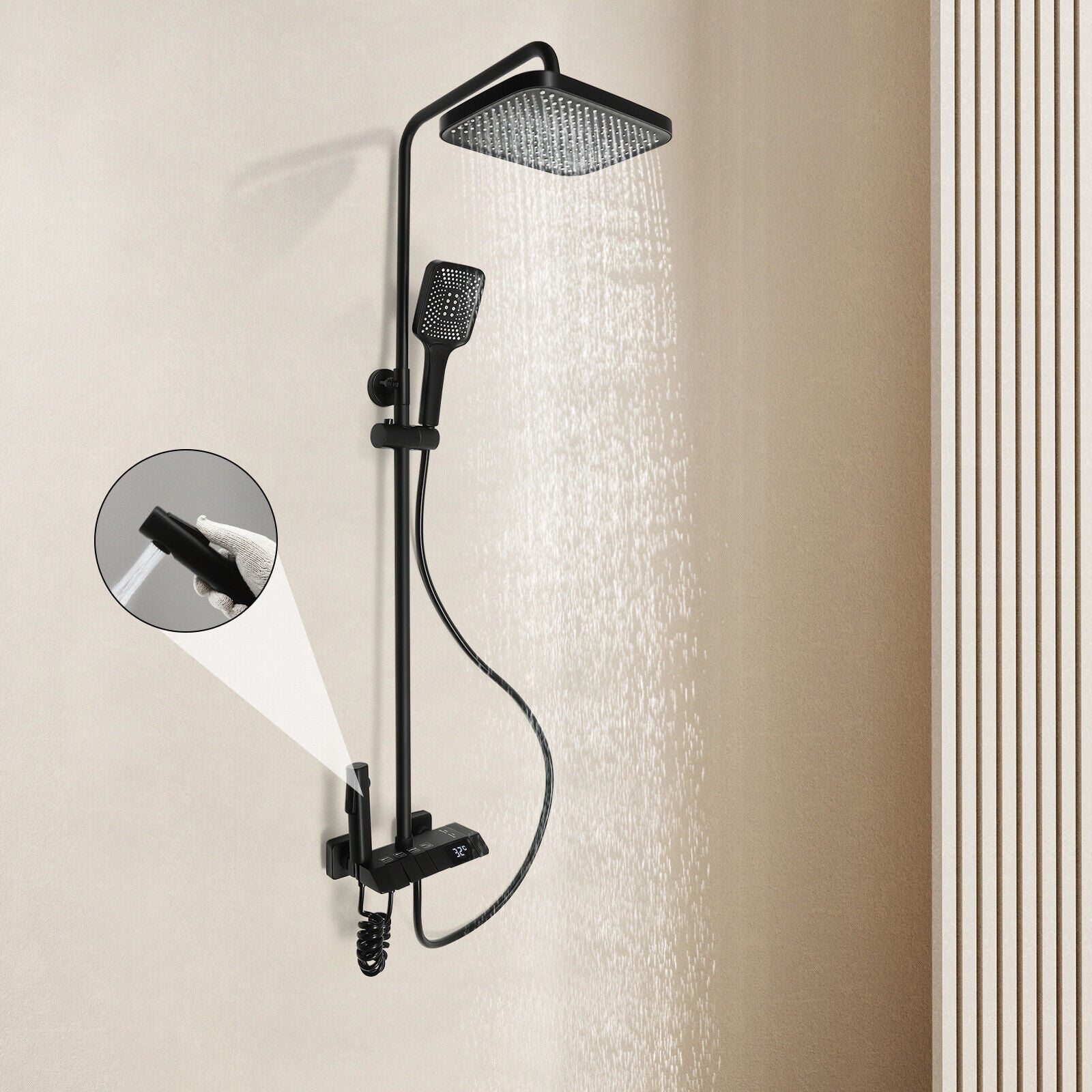 Shower System Faucet Set 4 Functions Exposed Bathtub Shower Combo Mixer Tap 0-80℃/32-176℉
