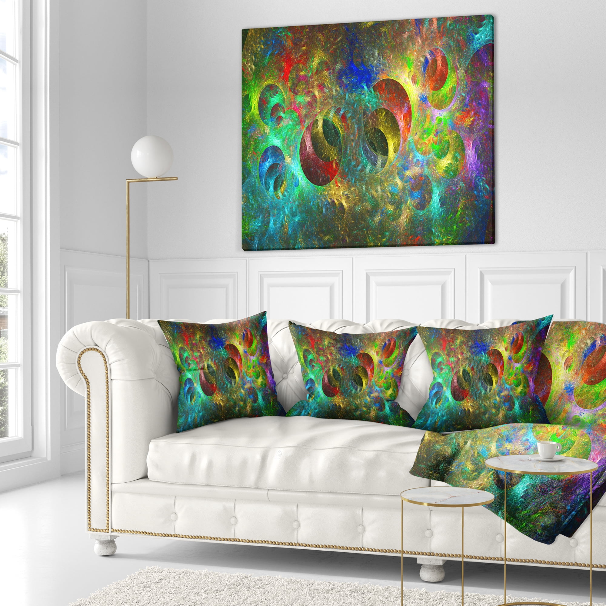 Designart Multi Color Glowing Circles - Abstract Throw Pillow - 18x18