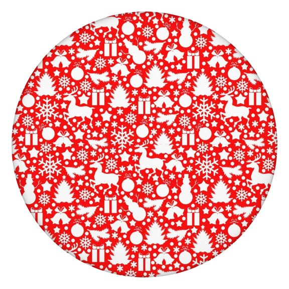 Red Christmas Deer and Gift Pattern Round Fitted Tablecloth with Elastic Edge,Dining Table Cover Waterproof,Outdoor Round Tablecloth for Camping,Dining,Indoor and Outdoor