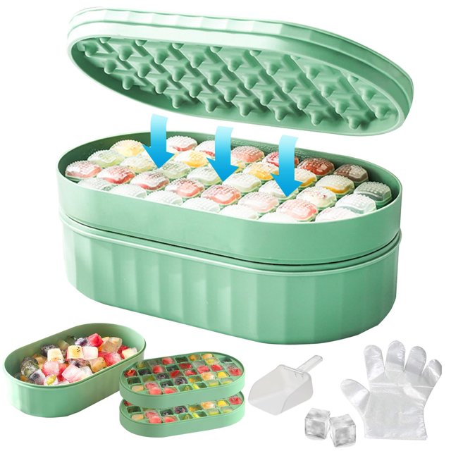 Fácil de quitar y cubierta a prueba de salpicaduras con pinzas para hielo y cuchara, bandeja de congelación de hielo desmontable, adecuada para cócteles