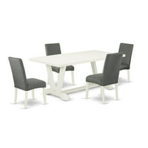 East West Furniture V-Style 5-piece Wood Dining Room Set in Gray Finish