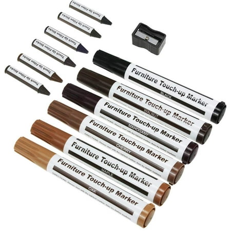 Pyramid Home Decor Set of 13 Wood Touch Up Markers and Sticks Kit, Filler Sticks for Deep Scratches, Furniture Repair Kit Markers, Wood Touch-Up