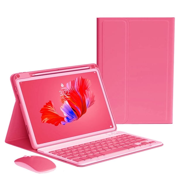 Funda con teclado y mouse para iPad 11" y 10,9" Bluetooth rosa de kaitesi