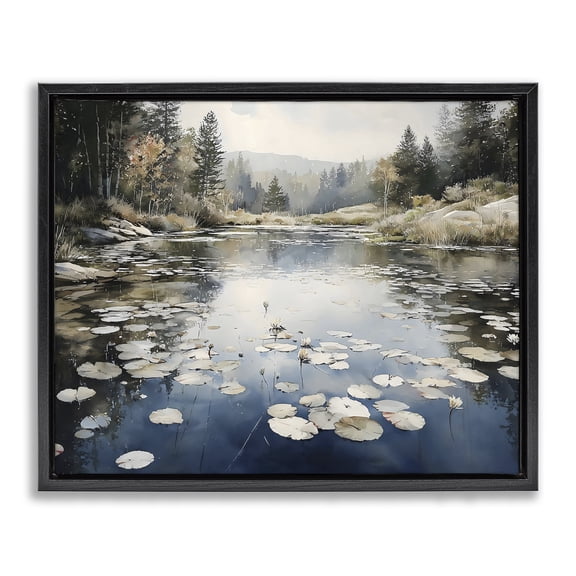 Stupell Industries Coastal Still Pond with Morning Reflections Black Floating Frame Canvas Art, 21 x 17, by Franklyn Gregory