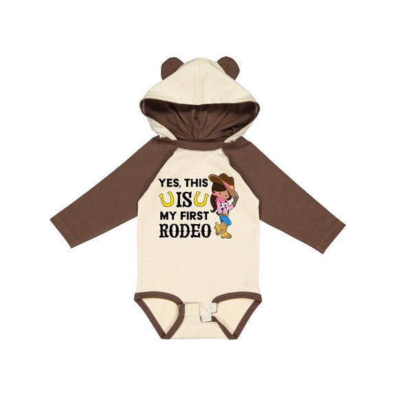 Inktastic Yes, this IS my First Rodeo- cowgirl in hat and boots Girls Long Sleeve Baby Bodysuit