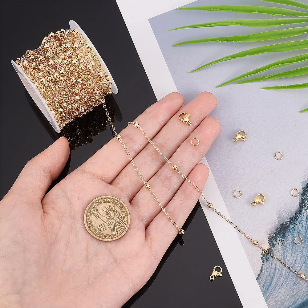 DIY Chain Bracelet Necklace Making Kits Including Brass Satellite Chain & Jump Rings 304 Stainless Steel Clasps Real 18K Gold Plated