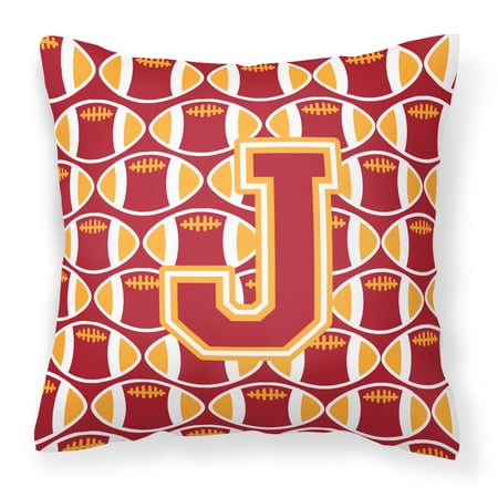 Letter J Football Cardinal and Gold Fabric Decorative Pillow