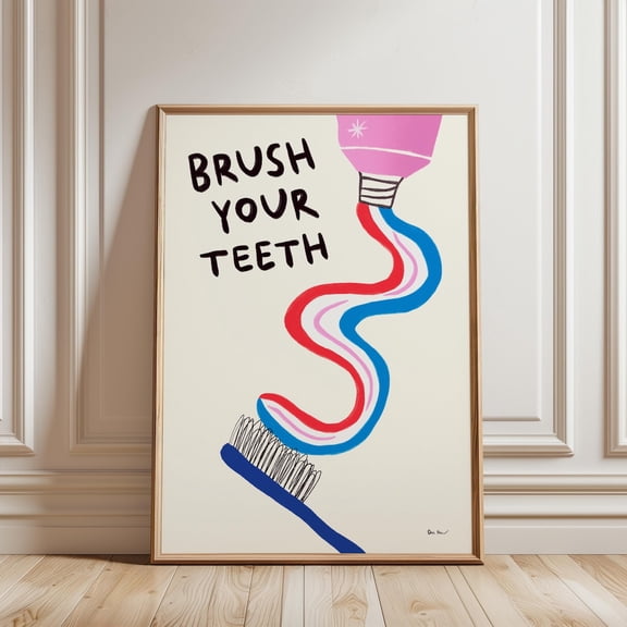 Brush Your Teeth Poster, Retro Bathroom Wall Art