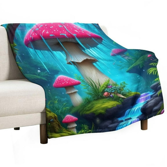 Magical Forest Mushroom Scene Blankets Bedroom Living Room Sofa Throw Blankets for Beds