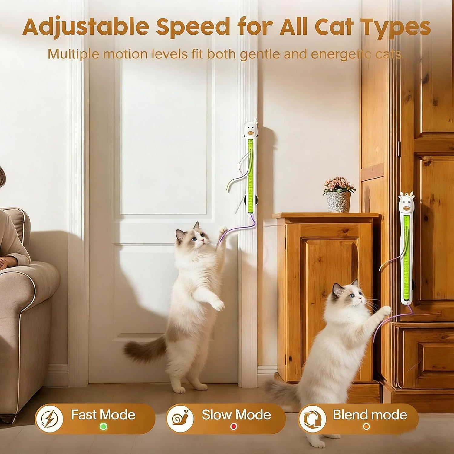 Auto Motion Flying Rope Cat Toy,Automatic Electric Wall Mounted Interactive Cat Toy for Indoor Cats,Smart 360° Flexible String Movement Kitten Toys