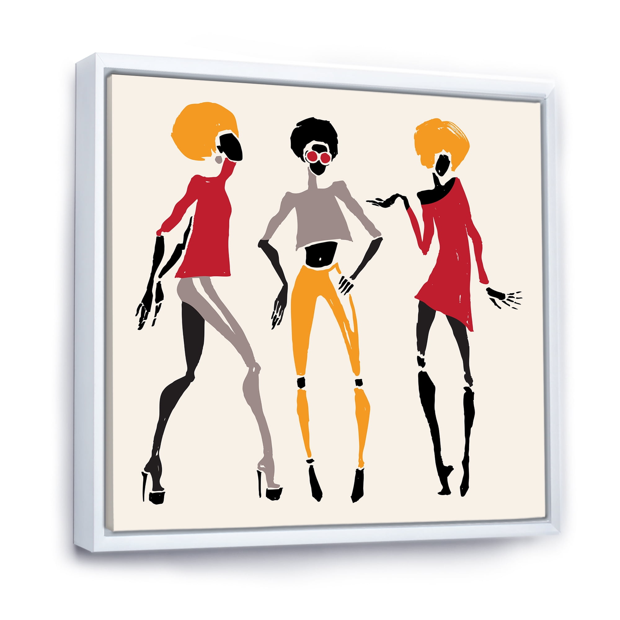Designart 'African American Women Silhouettes Red and Yellow I' Modern Framed Canvas Wall Art Print