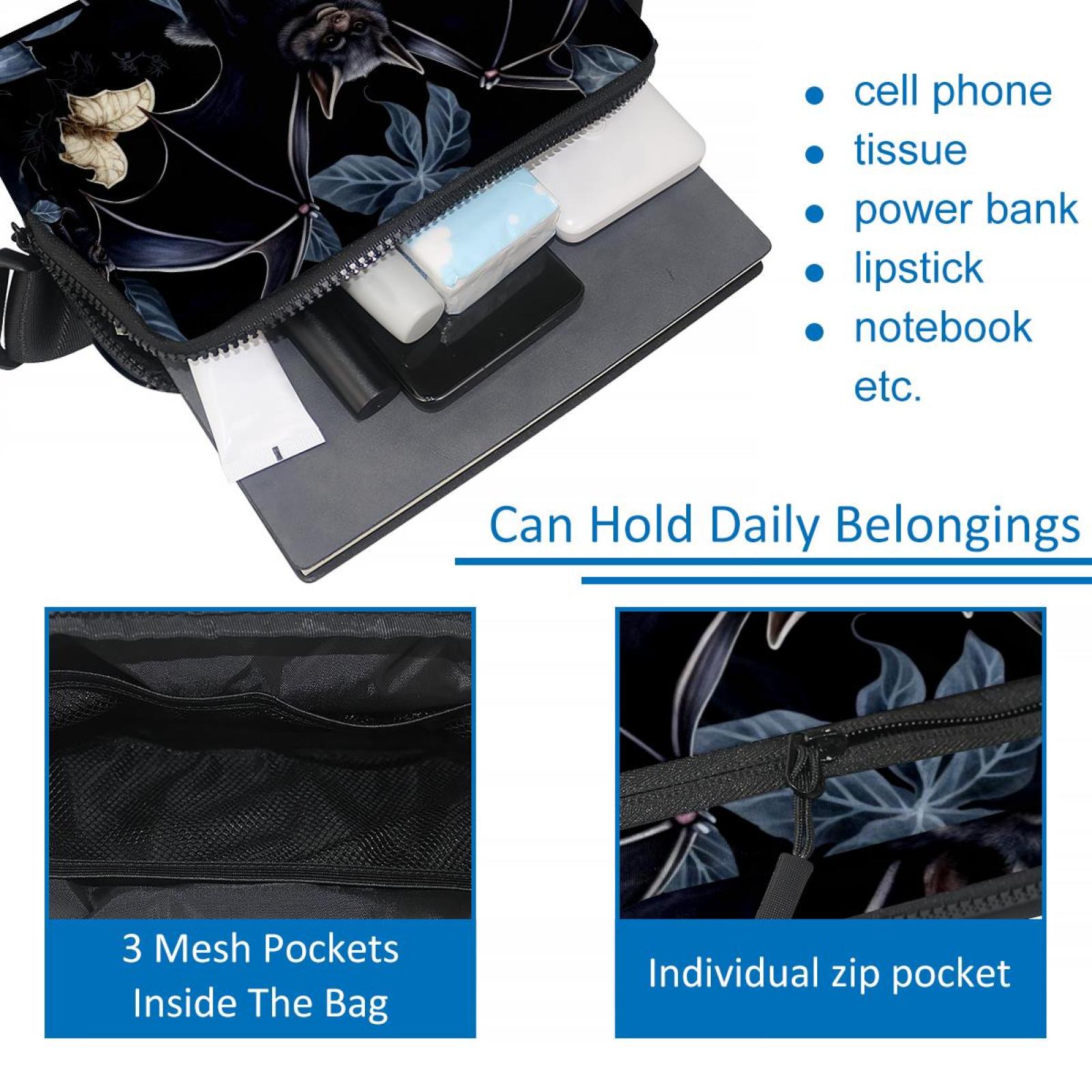 Bats Lightweight Adjustable Crossbody Bag with Extension Strap - Unisex Sling Bag